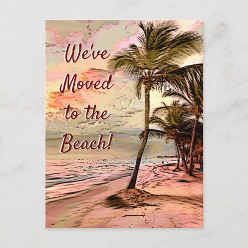 Moving announcement Sunrise Beach with Palm Trees Postcard