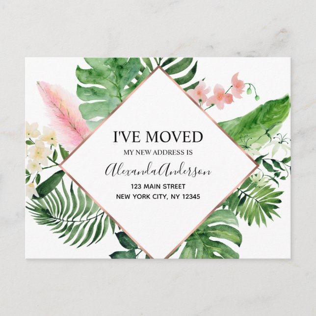Moving Announcement Tropical Floral Watercolor (Front)
