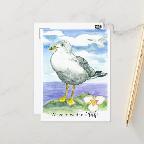 Moving Announcement Utah Seagull Sego Lily Flower Postcard