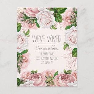 Moving Announcement Vintage Blush Pink Roses Postcard