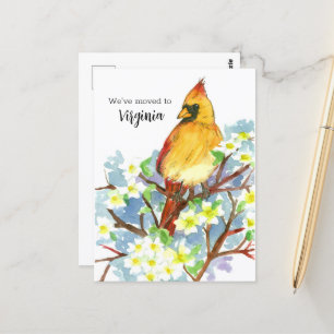 Moving Announcement Virginia Cardinal Dogwood Postcard