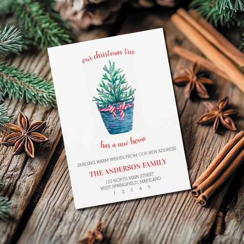 Moving Announcement Watercolor Christmas Tree Card