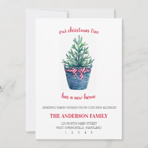 Moving Announcement Watercolor Christmas Tree Card