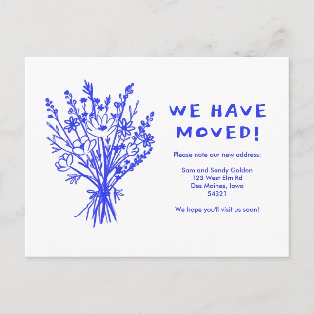 MOVING ANNOUNCEMENT Wildflower Bouquet Cute Doodle Postcard (Front)