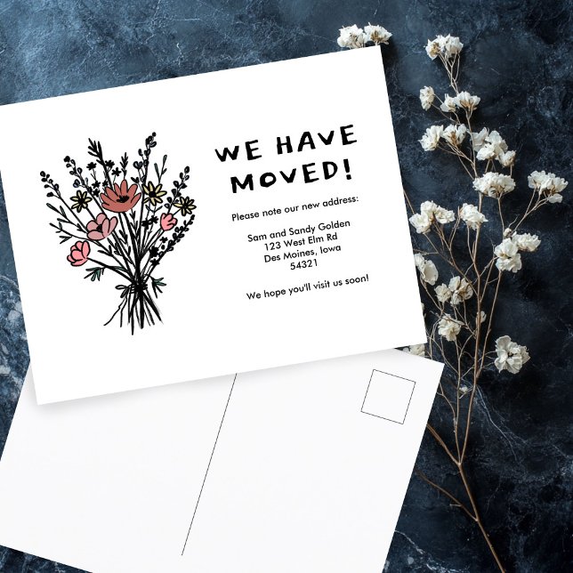 MOVING ANNOUNCEMENT Wildflower Bouquet Cute Doodle Postcard (MOVING ANNOUNCEMENT Wildflower Bouquet Cute Doodle Postcard
)