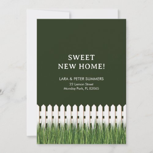 Moving Announcement with white picket fence