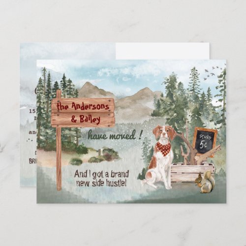 Moving Brittany Spaniel Woodland New Address     Announcement Postcard
