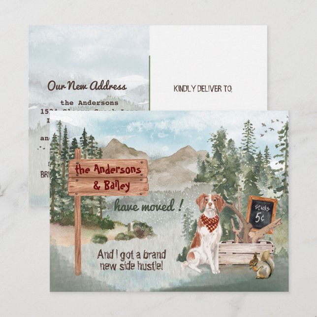 Moving Brittany Spaniel Woodland New Address     Announcement Postcard (Front/Back)