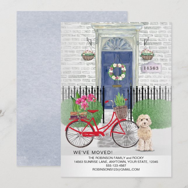 Moving Champaign Cockapoo Bicycle Door New Home  Announcement (Front/Back)