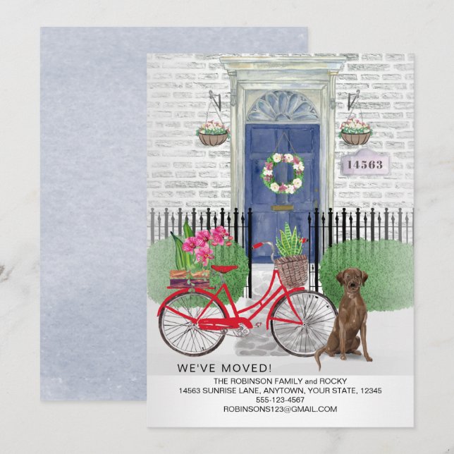 Moving Chocolate Labrador Retriever Bicycle Door  Announcement (Front/Back)