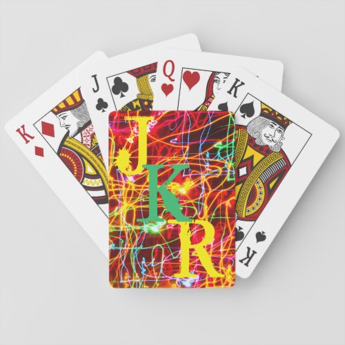 Moving Color Lights Yellow Green Monogram Playing Cards