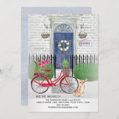 Moving Cute Chihuahua Bicycle Blue Door New Home  Announcement