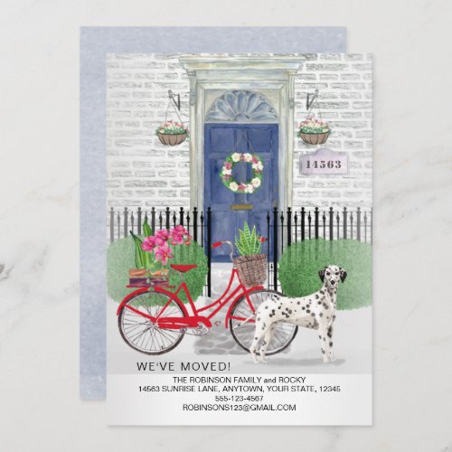 Moving Dalmatian Dog Bicycle Blue Door New Home   Announcement