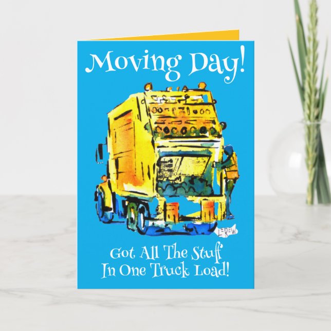 Moving Day Yellow Garbage Truck Annoucement Card (Front)