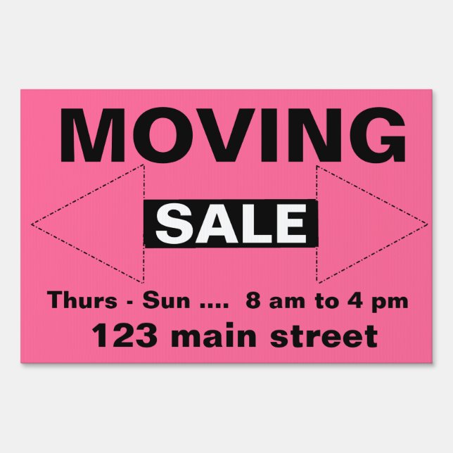 Moving, Estate, Yard or Garage Sale Yard Sign (Front)