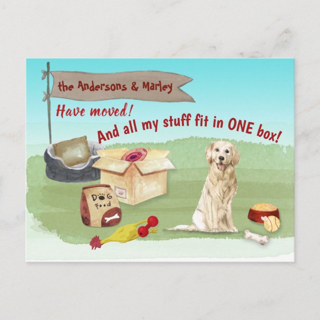 Moving Golden Retriever Dog Toys Our New Home  Postcard (Front)