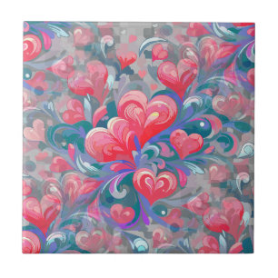 Moving hearts pattern, red and blue. ceramic tile