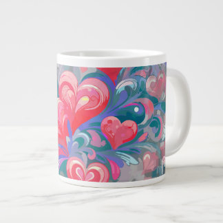 Moving hearts pattern, red and blue. giant coffee mug