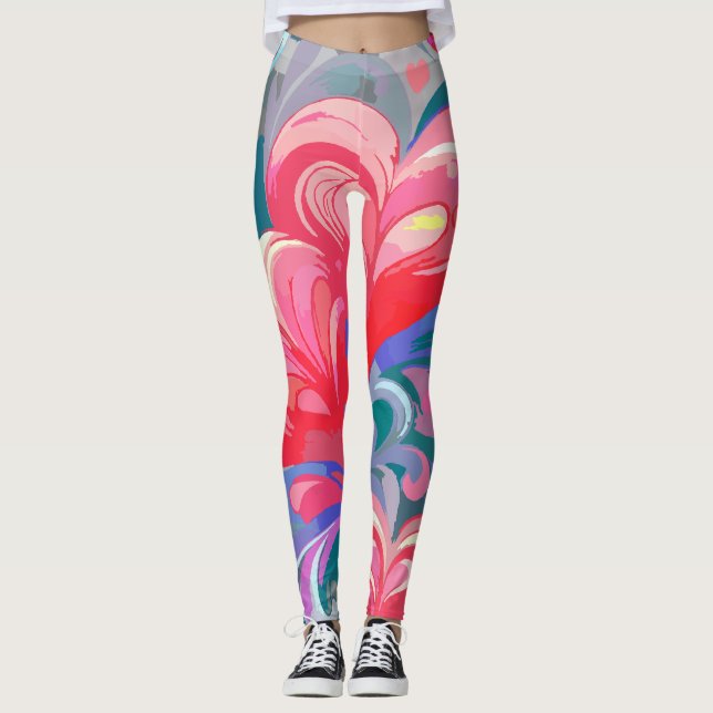Moving hearts pattern, red and blue. leggings (Front)
