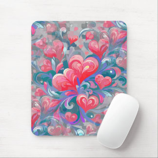 Moving hearts pattern, red and blue. mouse pad