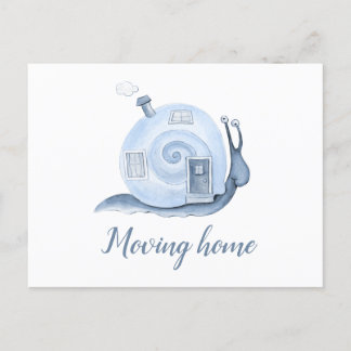 Moving home advance notice snail house move blue announcement postcard