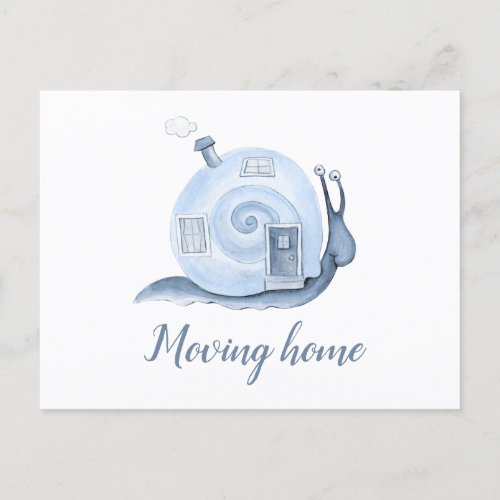 Moving home advance notice snail house move blue announcement postcard
