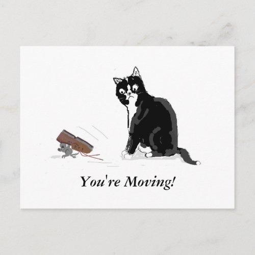 Moving Home Cartoon cat and mouse add text Announcement Postcard