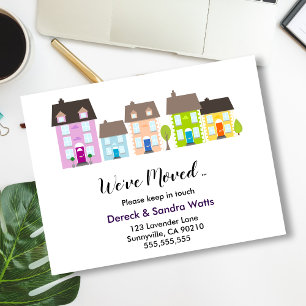 Moving House Announcement, cute & colorful houses Announcement Postcard