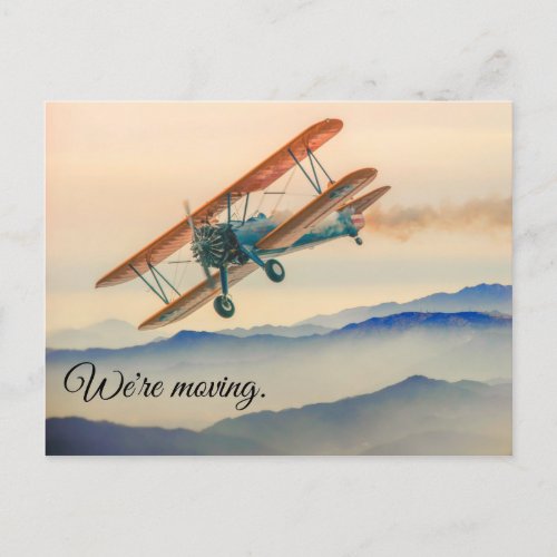 Moving House Vintage Airplane Flight Cloud Announcement Postcard