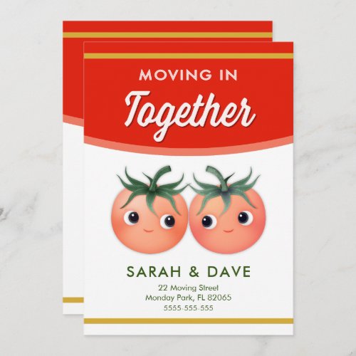 Moving in together announcement with tomato couple