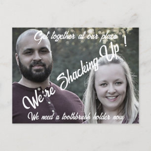 Moving in together funny celebration get together postcard