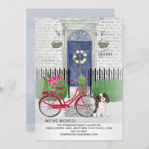 Moving King Charles Spaniel Bicycle Blue Door    Announcement