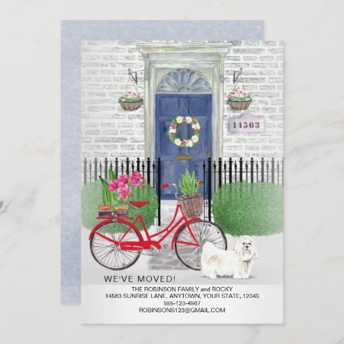 Moving Maltese Dog Bicycle Blue Door New Home   Announcement
