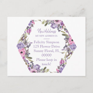 Moving Notice New Address Purple Floral Geometric Postcard