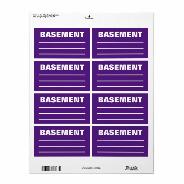 Moving Packing Organizing Labels -  Basement (Full Sheet)