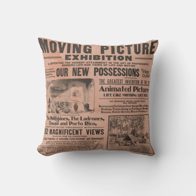 "Moving Picture" Vintage Newspaper Pillow (Front)