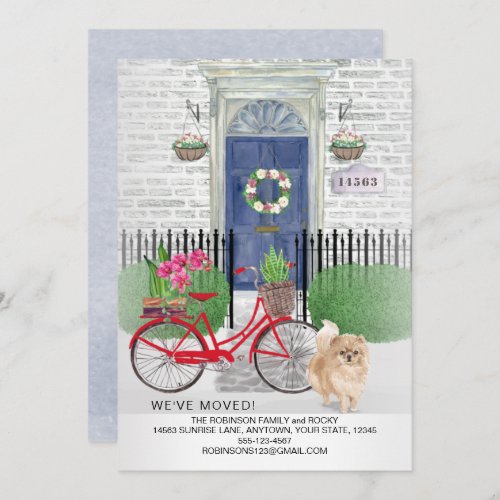 Moving Pomeranian Dog Bicycle Blue Door New Home   Announcement