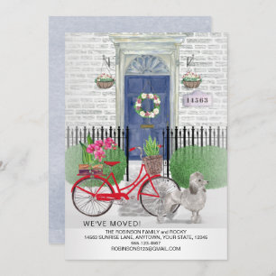 Moving Poodle Dog Bicycle Blue Door New Home Announcement