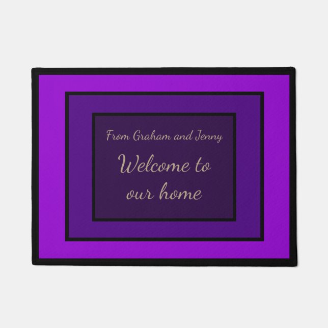 Moving Present Purple Personalized Welcome Doormat (Front)