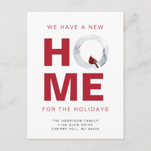 Moving Red Cardinal New Home Holiday Postcard
