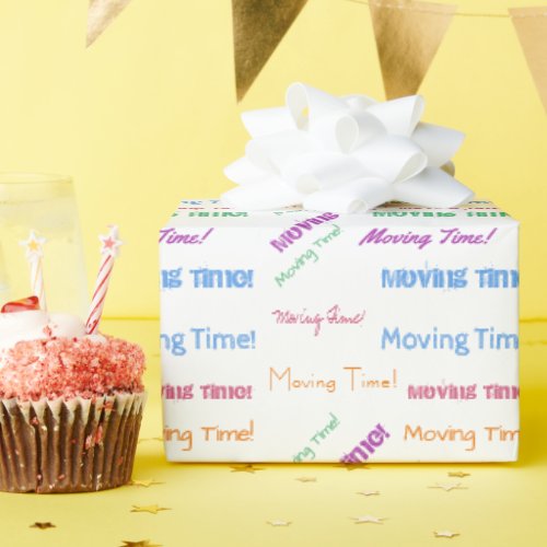 Moving Time in Colorful Text Typography Wrapping Paper