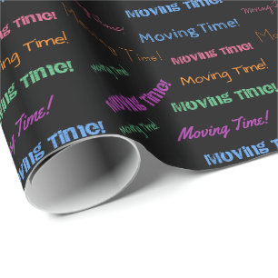 Moving Time in Colorful Typography Pattern Black Wrapping Paper