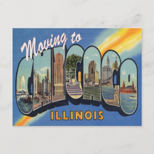 Moving to Chicago vintage style change of address Postcard