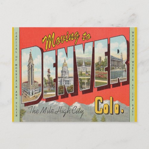 Moving to Denver vintage style change of address Postcard