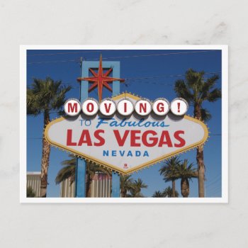 Moving To Las Vegas With Classic Sign Announcement Postcard by whereabouts at Zazzle