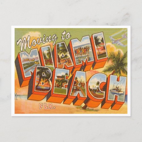 Moving to Miami Beach Vintage Address Change Postcard