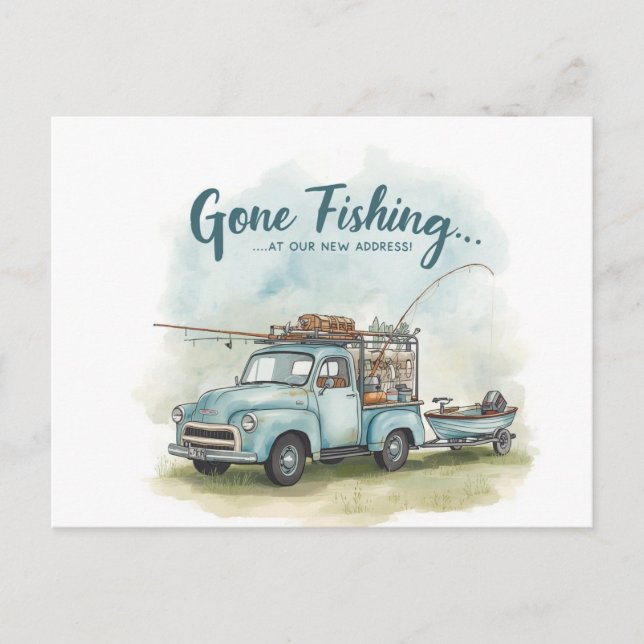 Moving to new home for fishing lovers postcard (Front)