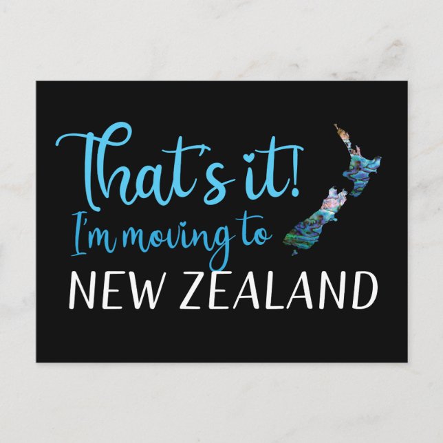 MOVING TO NEW ZEALAND KIWI PAUA POSTCARD (Front)