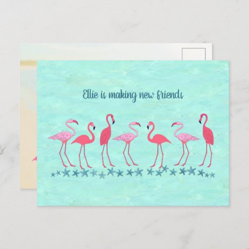 Moving to the Tropics Flamingo Friends New Address Postcard