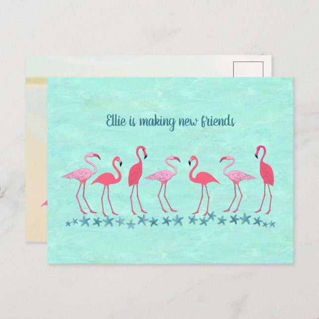 Moving to the Tropics Flamingo Friends New Address Postcard (Front/Back)
